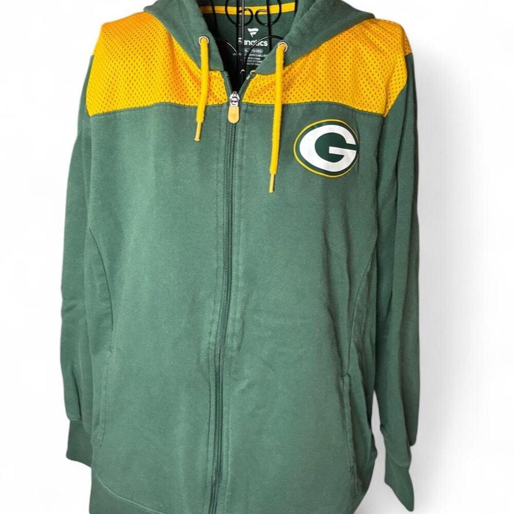 Fanatics Green Bay Packers XXL Full Zip Hoodie Sweatshirt Mesh Yoke Green Gold